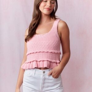 Ruffle Detail Heavy Crochet Tank Top